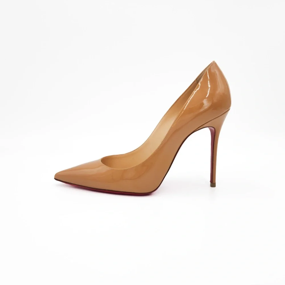 Christian Louboutin Kate 100 Beige Nude Patent Leather Pumps Heels EU 37.5 - Picture 2 of 9